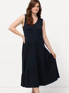 Sleeveless Eco Cotton Midi Dress with Asymmetric Flounce Paneling 0rg.$99